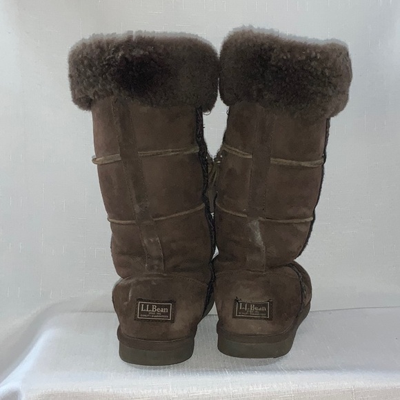 🔥104  L.L. Bean Shearling Lined Suede Brown Winter Boots - Picture 7 of 16